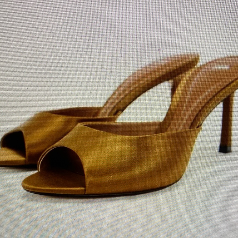 Nina Gold Satin Peep-Toe Heels